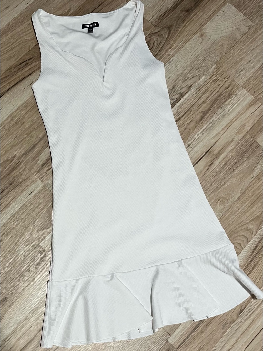 Express White V-Neck Sleeveless Mini Dress with Ruffle Hem
